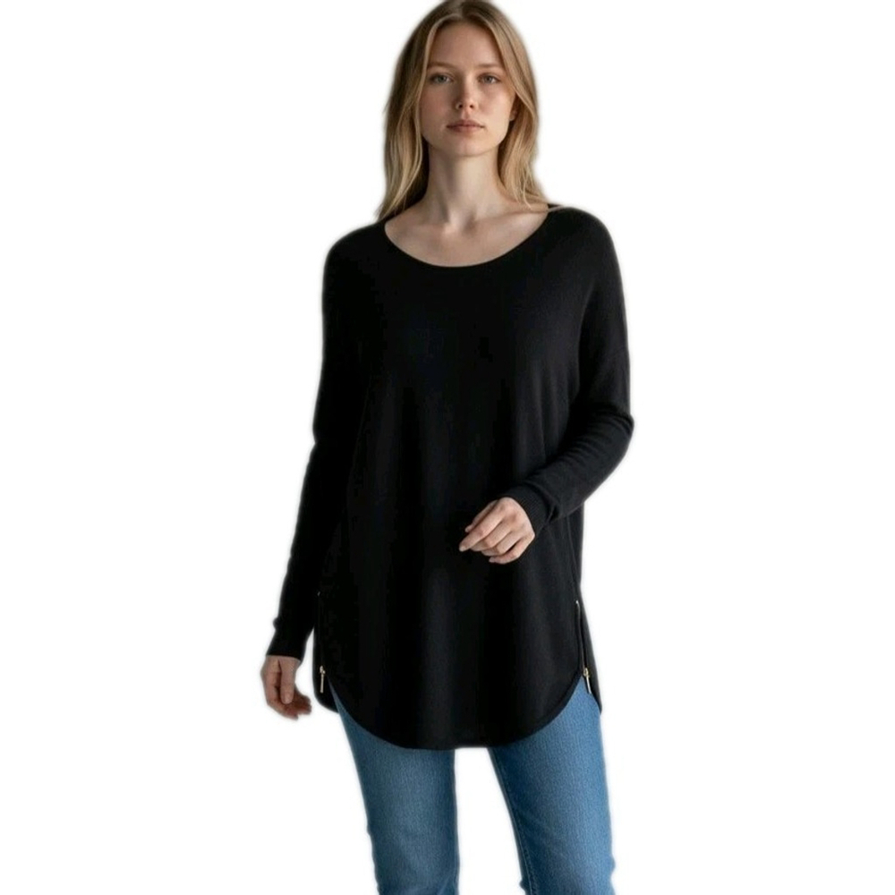 Michael Kors Women's Long-Sleeves Black Gold Plated Side Slit Blouse Size Small